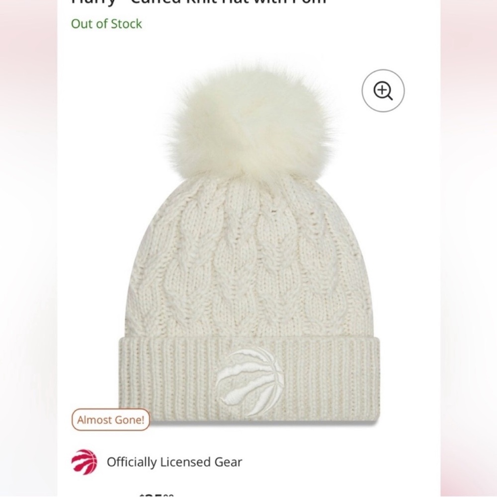 Official Women's New Era White Toronto Raptors Flurry - Cuffed Knit Hat with Pom
